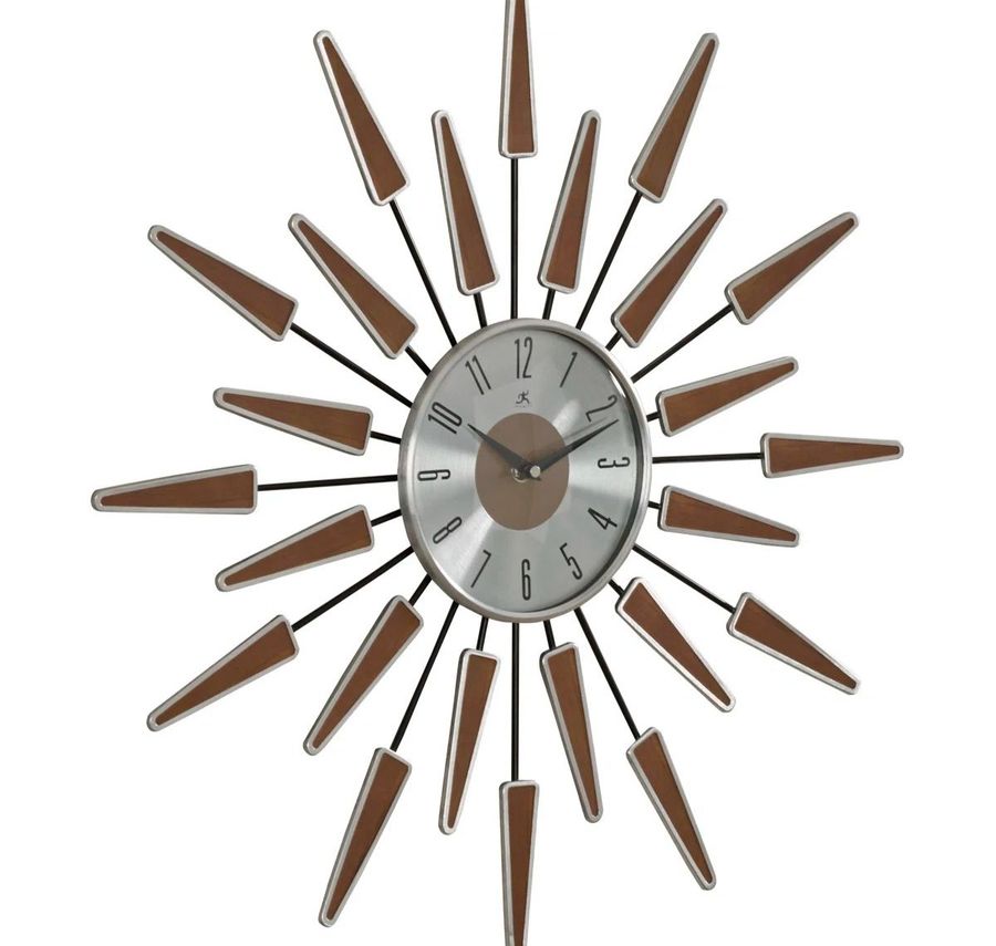 Wayfair Midcentury/modern Starburst Metal Wall Clock 23 Inches - Walnut