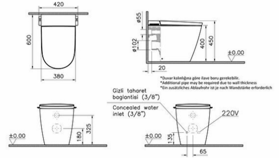 Vitra V-care 3 Prime Back-to-wall Smart Toilet