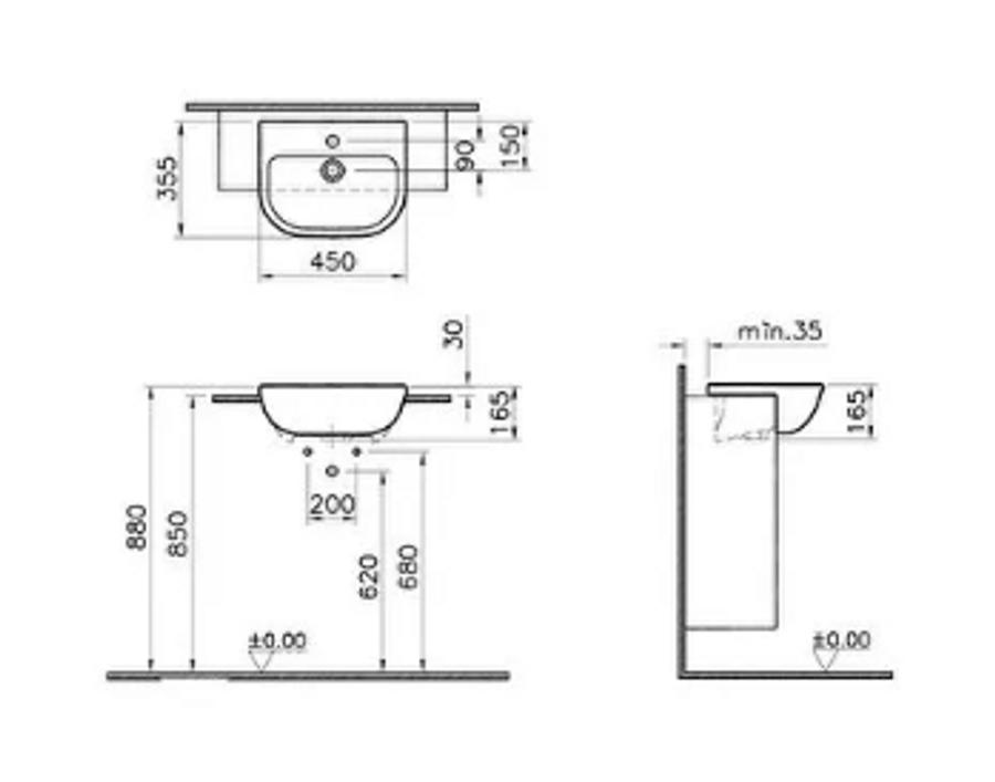 Vitra S20 Semi Recessed Washbasin