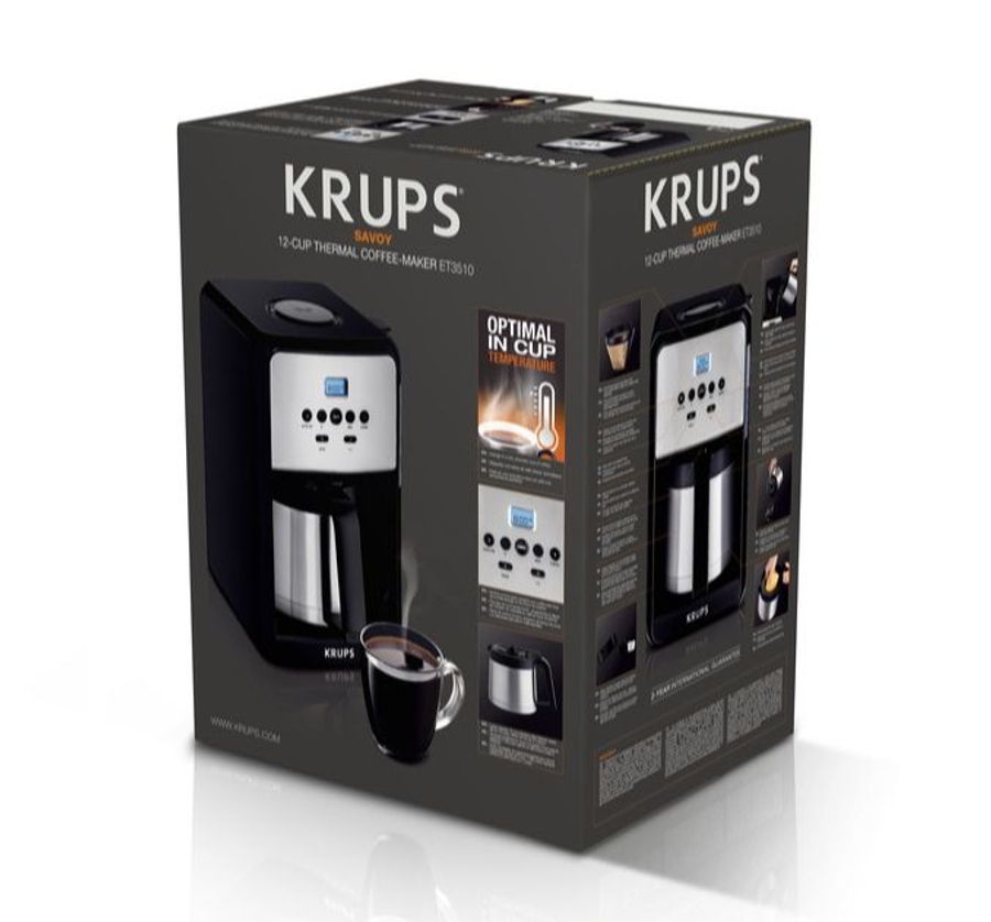 krupsusa 12-Cup Savoy Programmable Black Thermal Coffee Maker ET351050