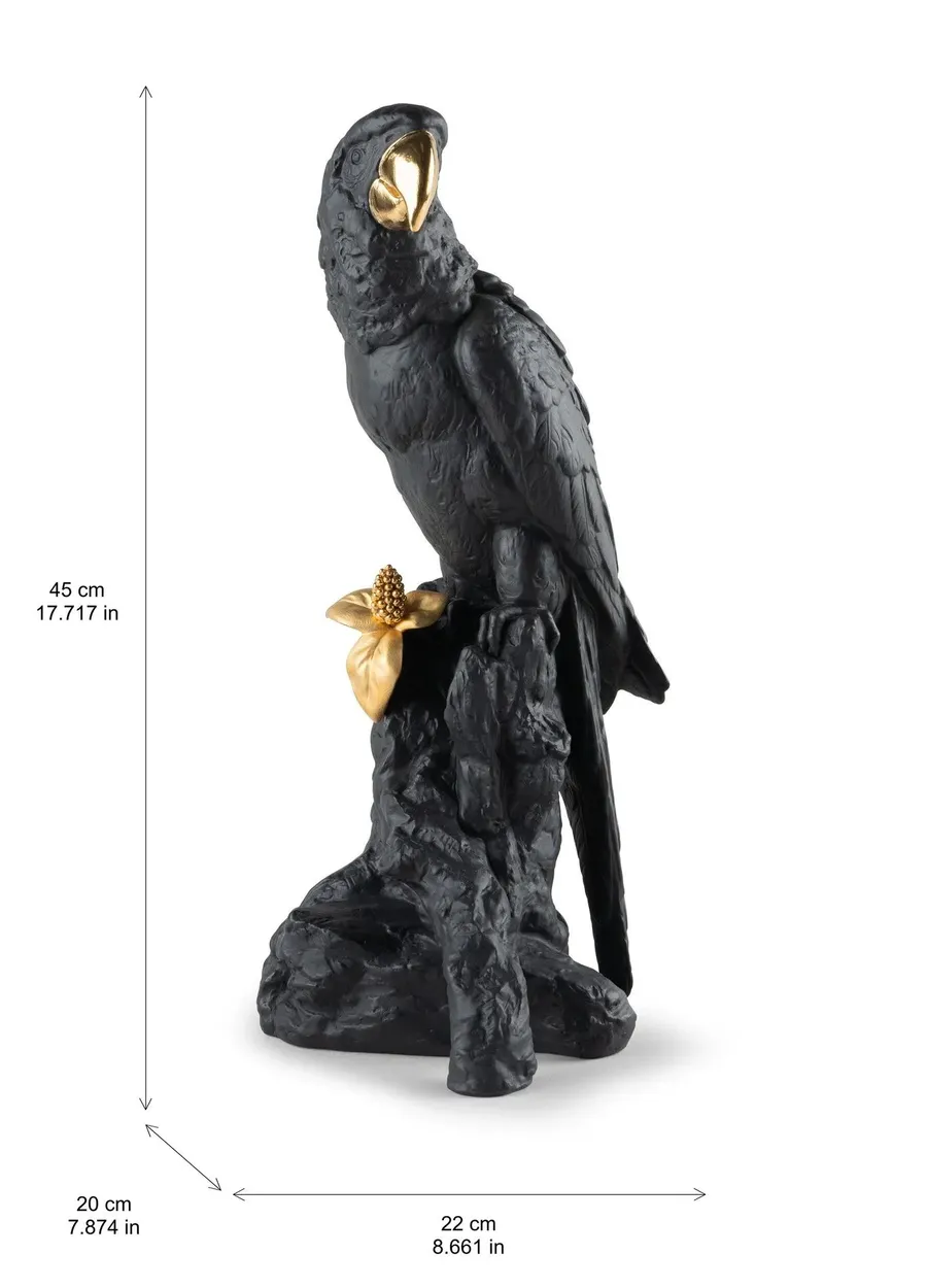 Lladro Macaw Bird Sculpture - Black-Gold Limited Edition