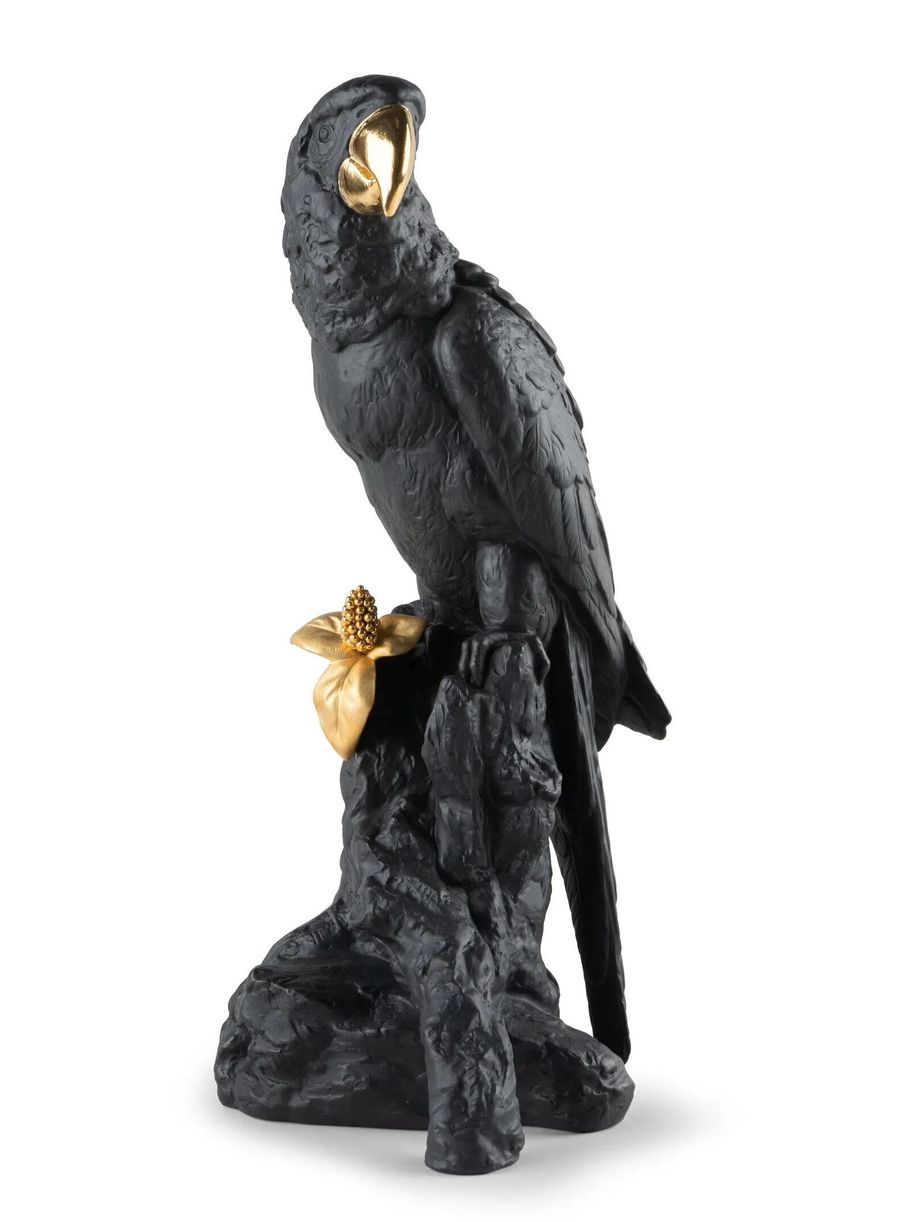 Lladro Macaw Bird Sculpture - Black-Gold Limited Edition