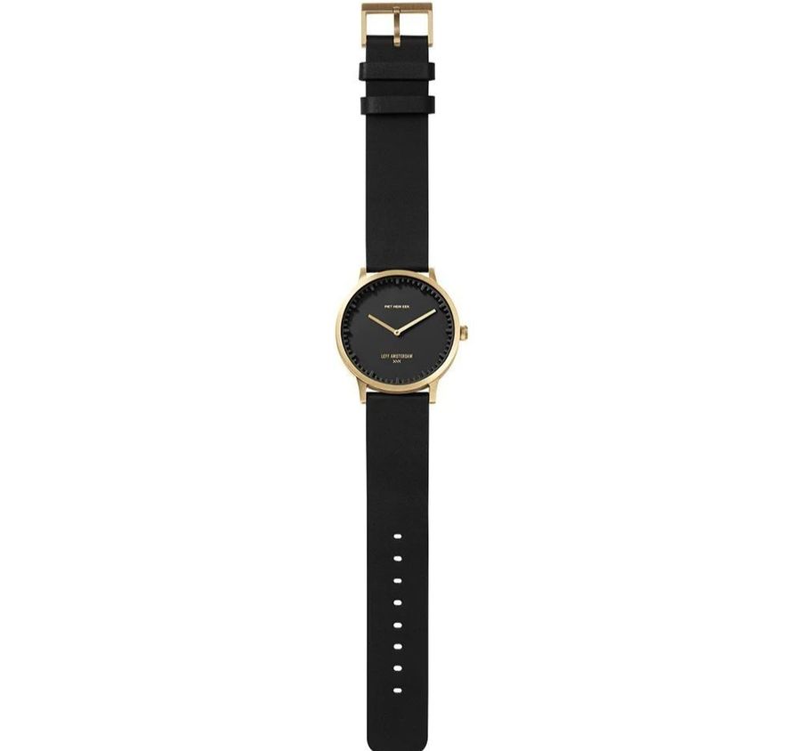 Leff Amsterdam Tube Watch T40 Brass/Black Case Black Leather Strap