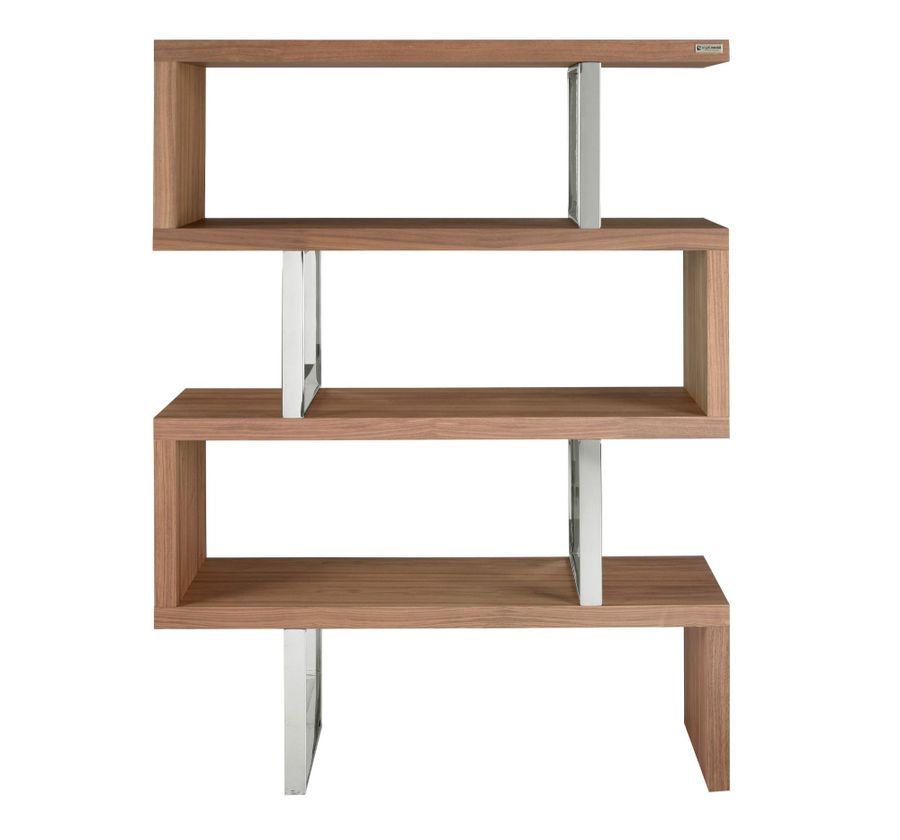Angel Cerda Walnut Colored Wooden Shelf And Chrome Steel