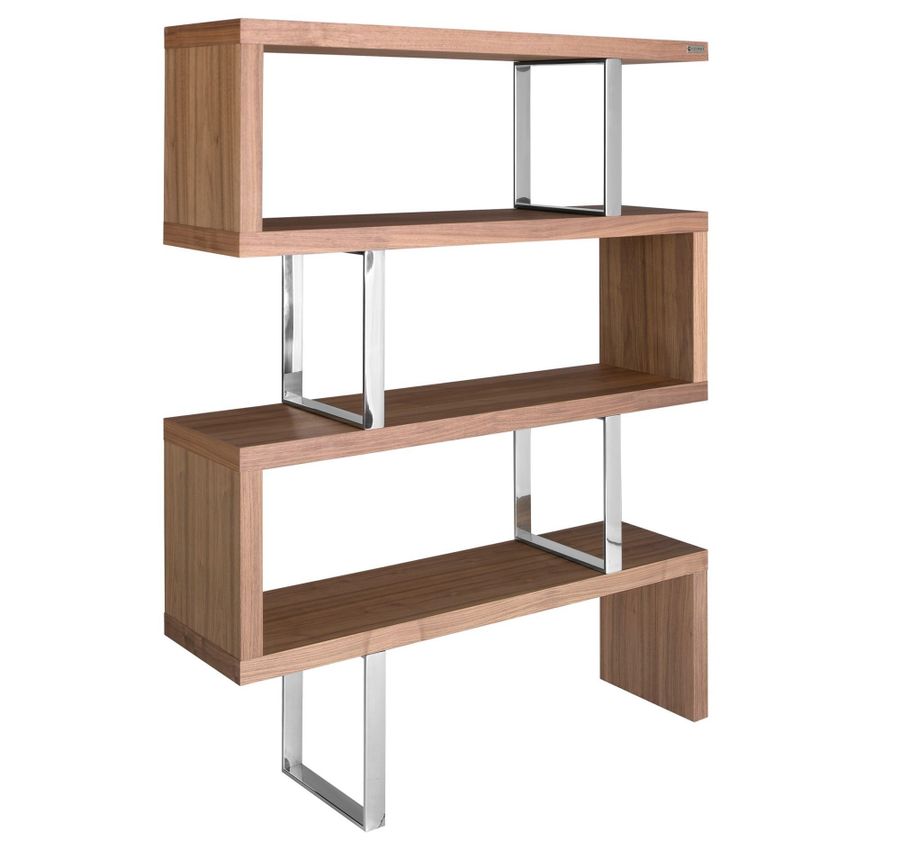 Angel Cerda Walnut Colored Wooden Shelf And Chrome Steel