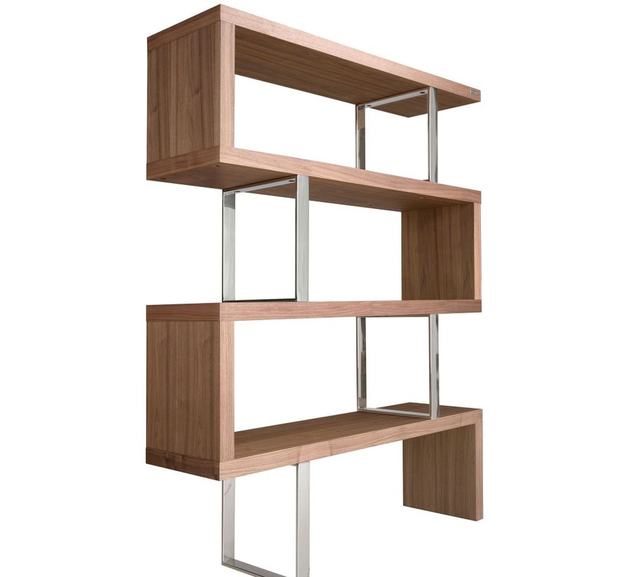 Angel Cerda Walnut Colored Wooden Shelf And Chrome Steel