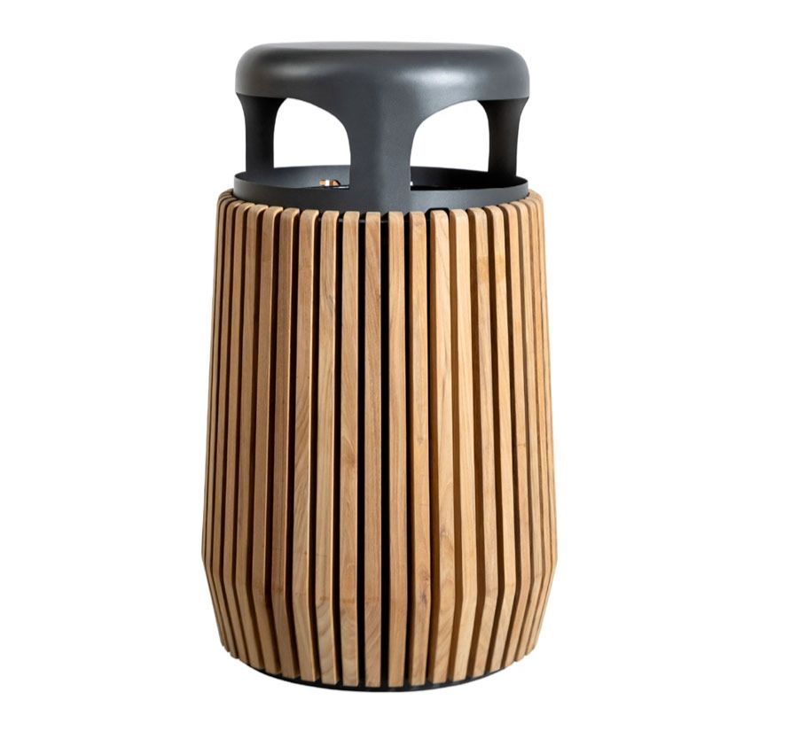 Country Casual Teak Ethos trash receptacle w/ rain dome lid