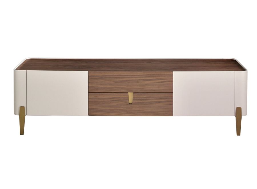 Angel Cerda TV Stand Beige Wood - Golden Polished Steel And Walnut Top