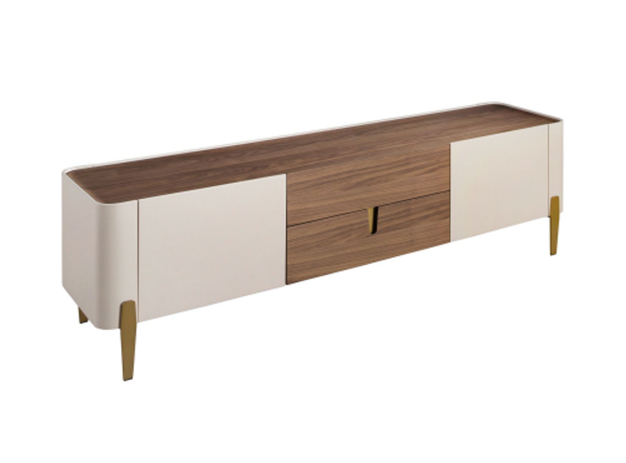 Angel Cerda TV Stand Beige Wood - Golden Polished Steel And Walnut Top