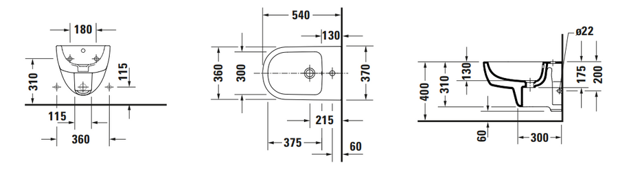 Duravit D-Code Wall-mounted Bidet