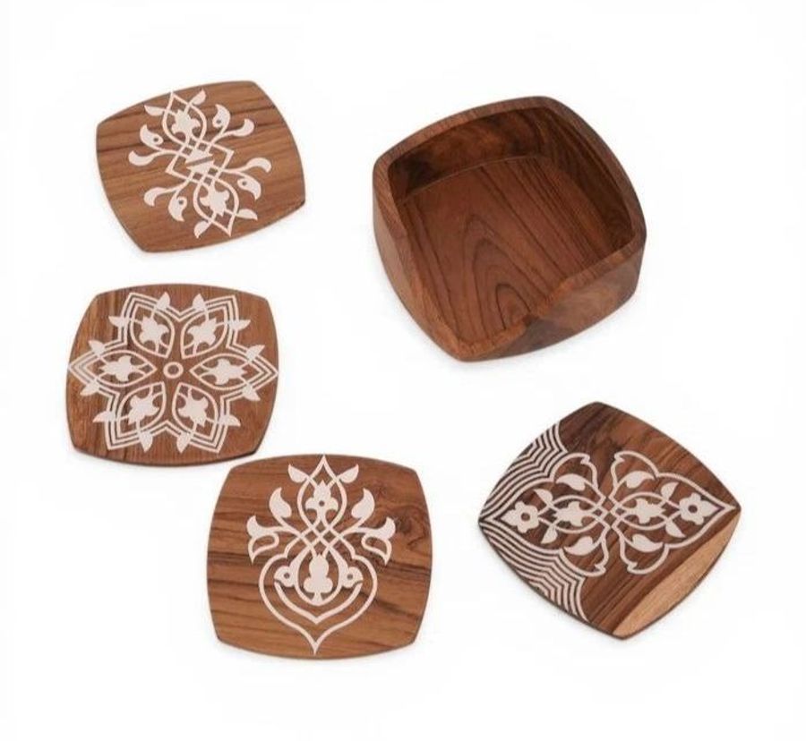 Alankaram Kizak - Teak Square Shaped Tea Coaster