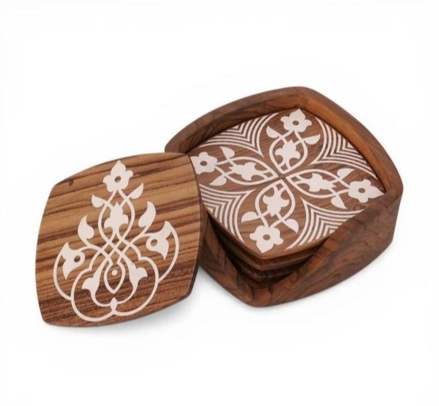 Alankaram Kizak - Teak Square Shaped Tea Coaster