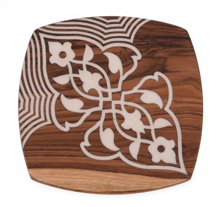Alankaram Kizak - Teak Square Shaped Tea Coaster