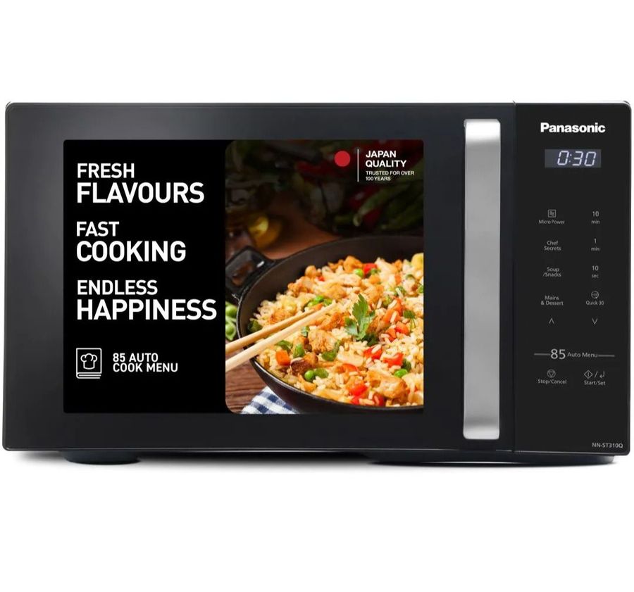 Panasonic 25L Solo Microwave Oven (NN-ST310QBFG, Black, 85 Auto Cook Menus)