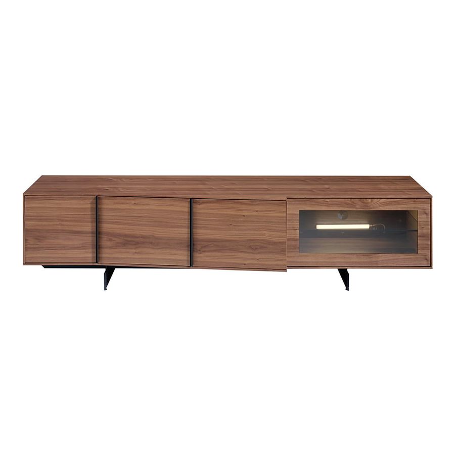 Angel Cerda Walnut Wood TV Stand With Interior LED Lighting