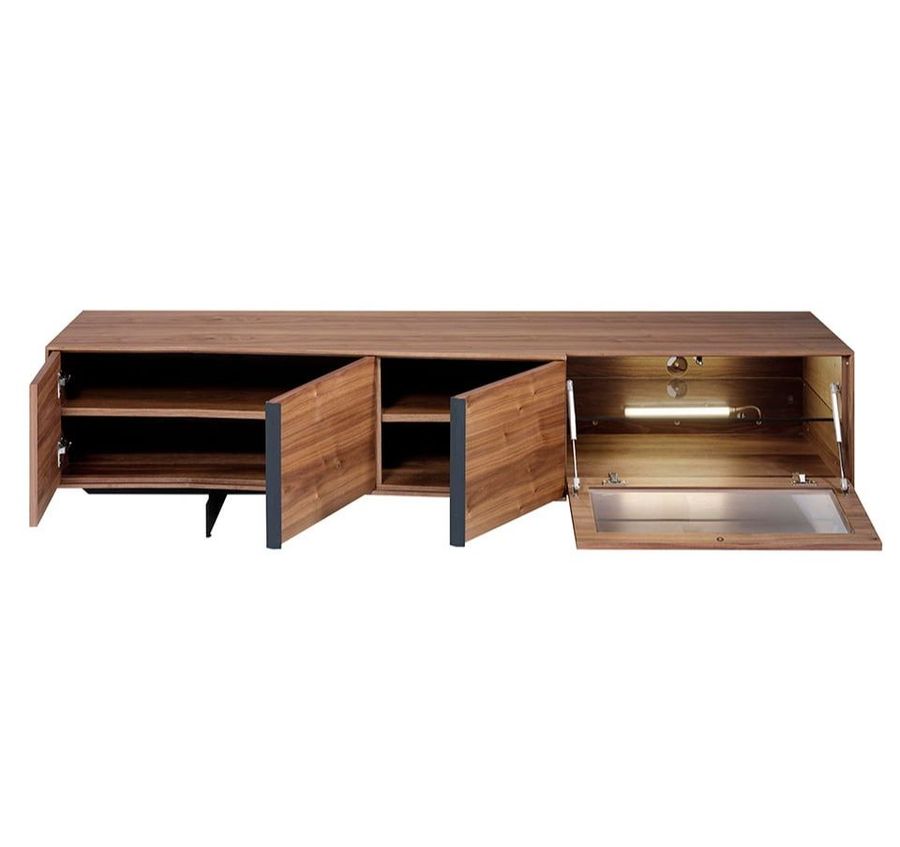 Angel Cerda Walnut Wood TV Stand With Interior LED Lighting