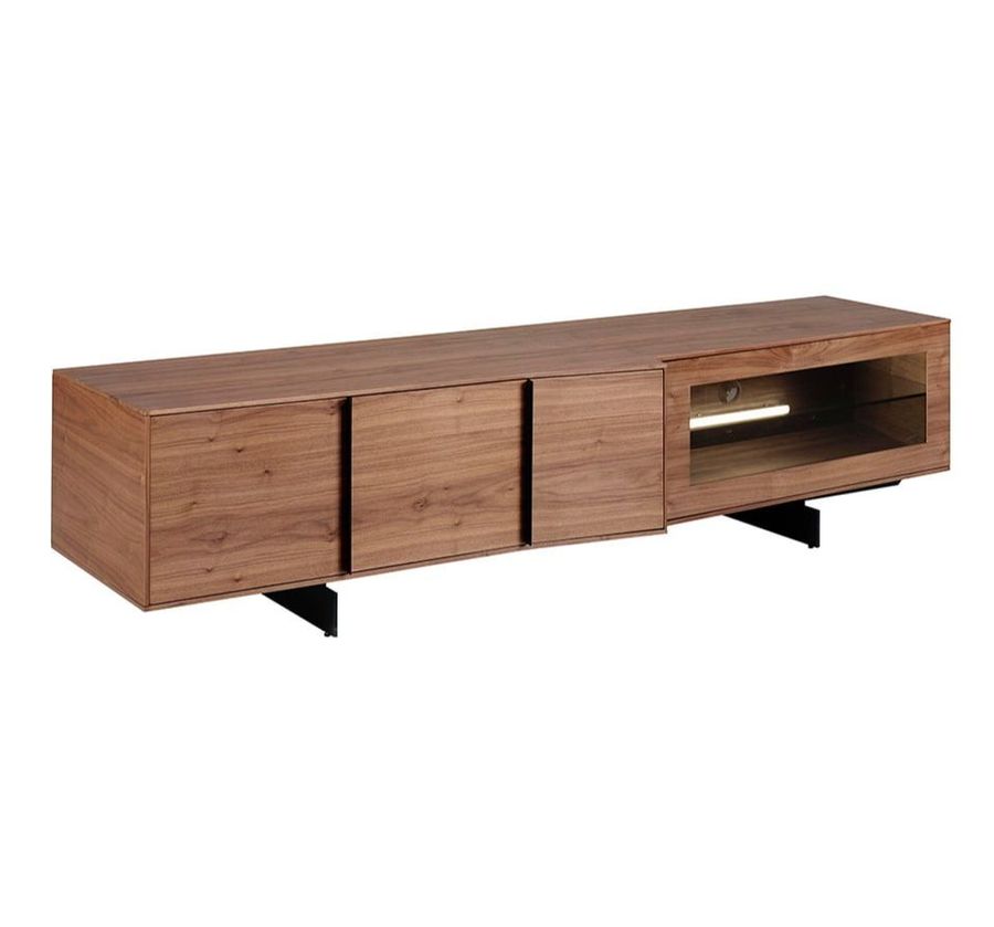 Angel Cerda Walnut Wood TV Stand With Interior LED Lighting