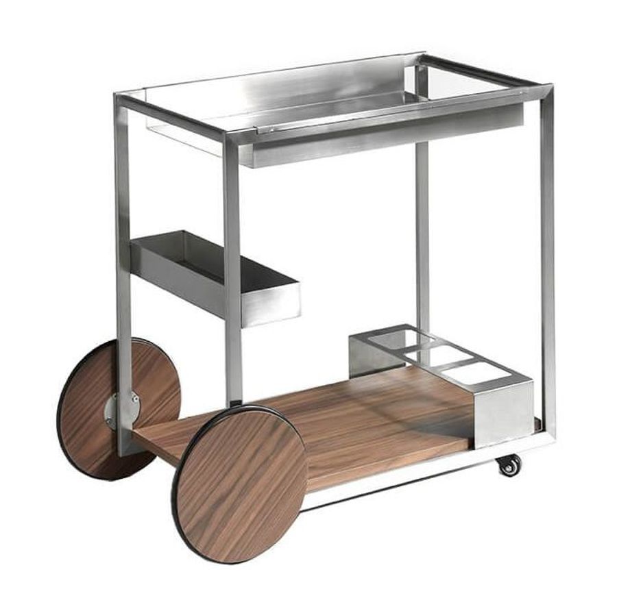 Angel Cerda Minibar Trolley In Polished Steel And Walnut Wood