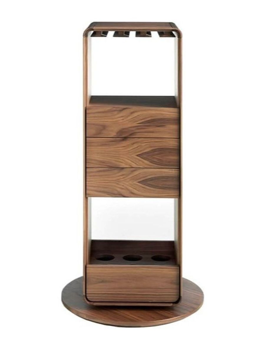 Angel Cerda Walnut Wood Swivel Bar Cabinet