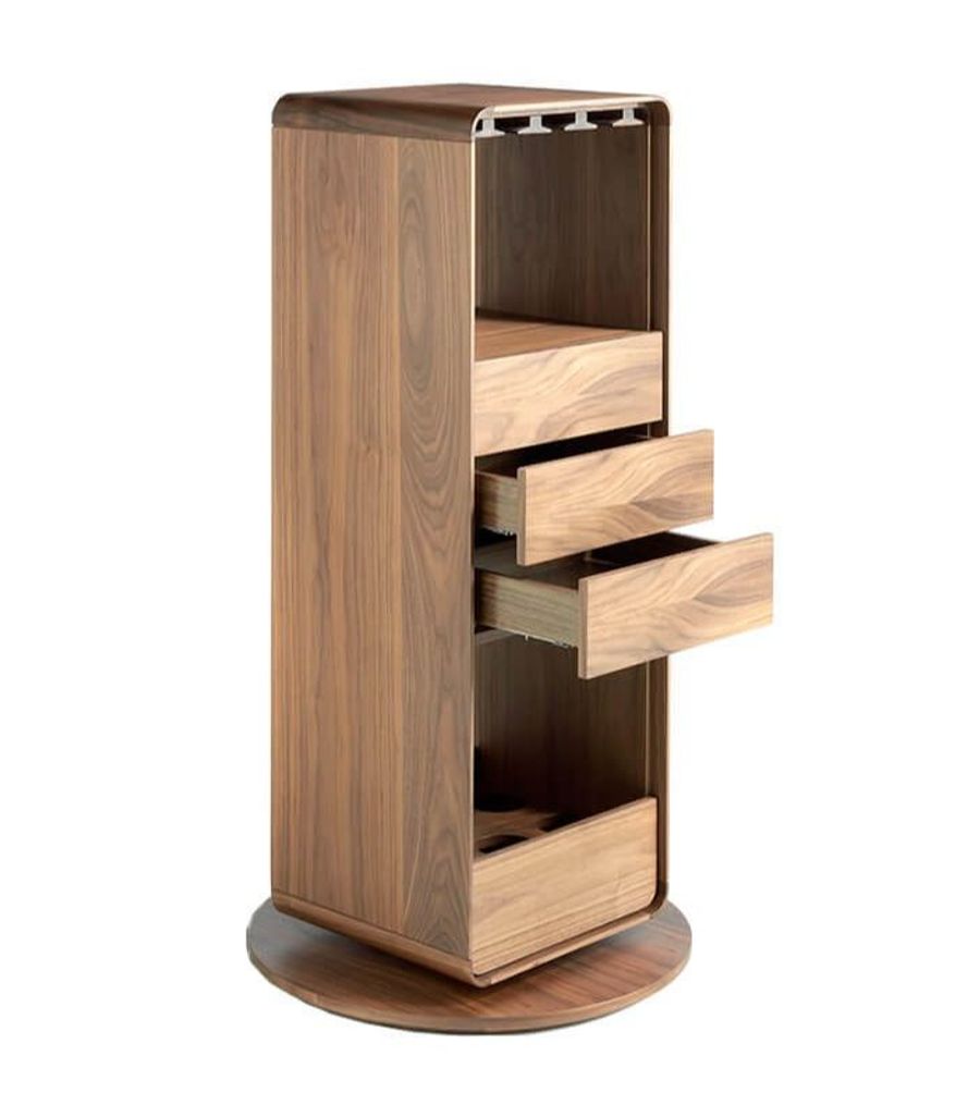 Angel Cerda Walnut Wood Swivel Bar Cabinet