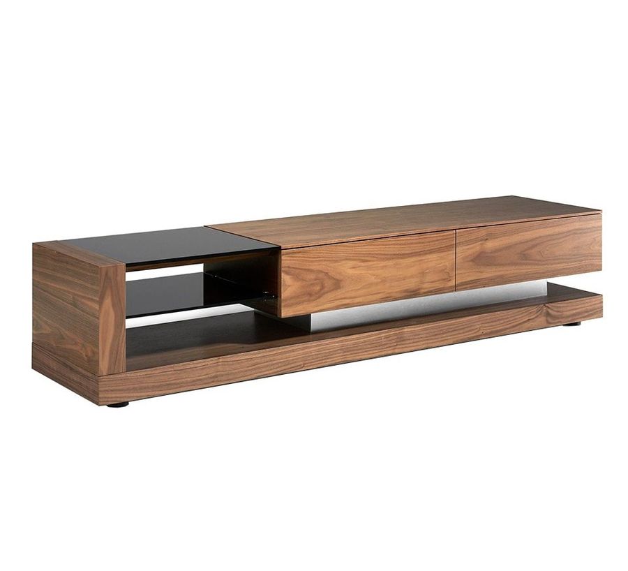 Angel Cerda Walnut Wood TV Cabinet And Black Stained Glass