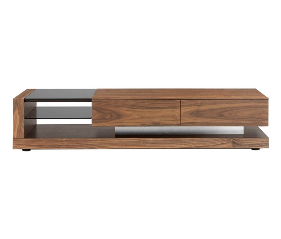 Angel Cerda Walnut Wood TV Cabinet And Black Stained Glass