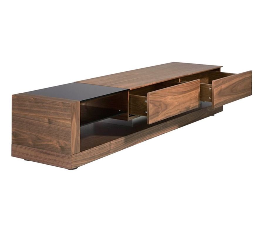 Angel Cerda Walnut Wood TV Cabinet And Black Stained Glass