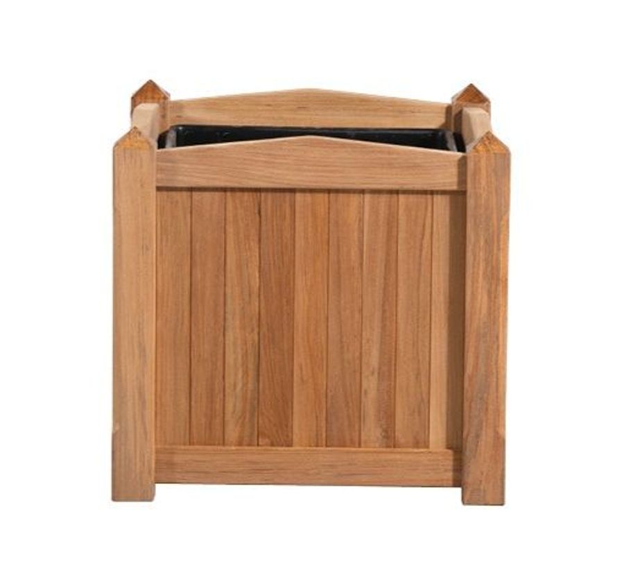 Country Casual Teak Pyramid Small Square Planter W/ 1 Plastic Liner