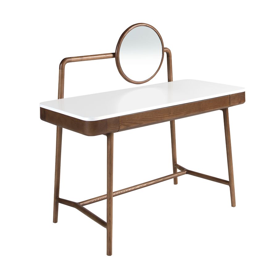 Angel Cerda Walnut Dressing Desk With White Wooden Top And Mirror