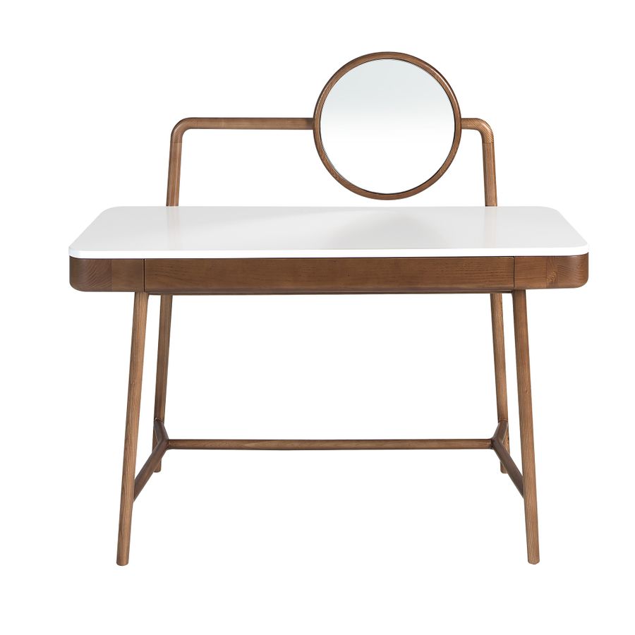 Angel Cerda Walnut Dressing Desk With White Wooden Top And Mirror