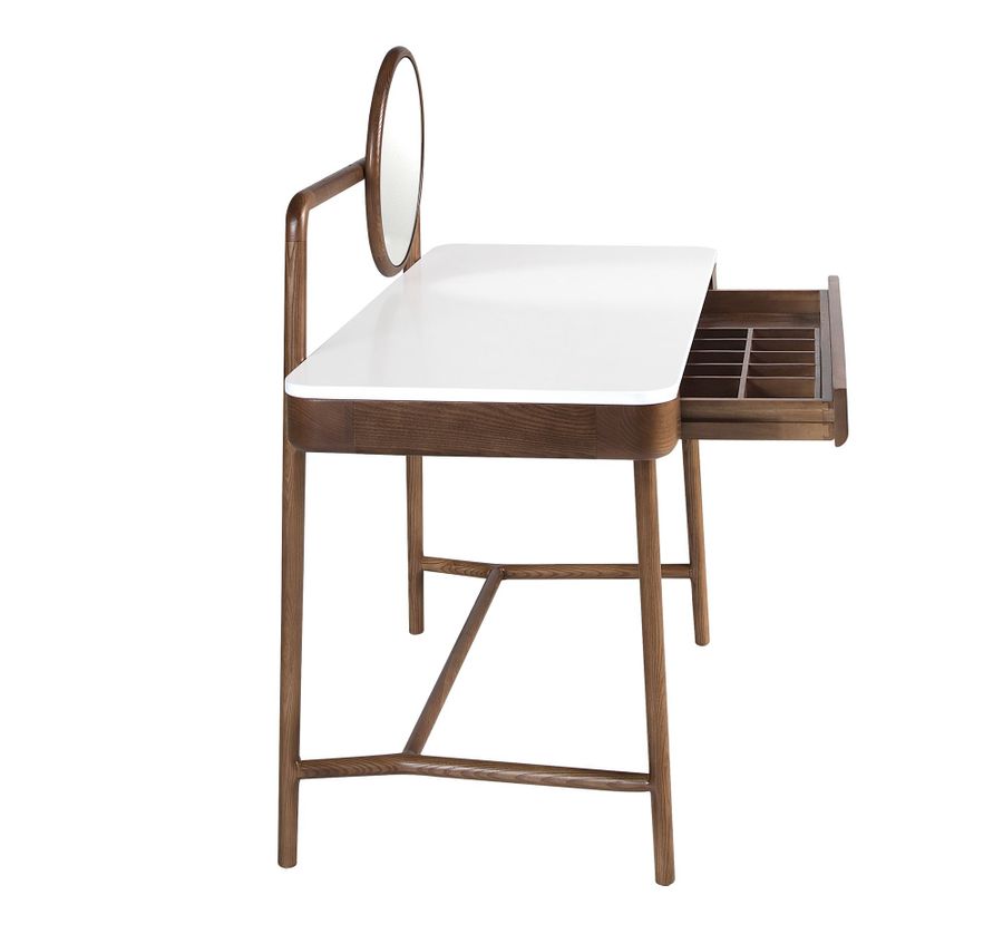 Angel Cerda Walnut Dressing Desk With White Wooden Top And Mirror