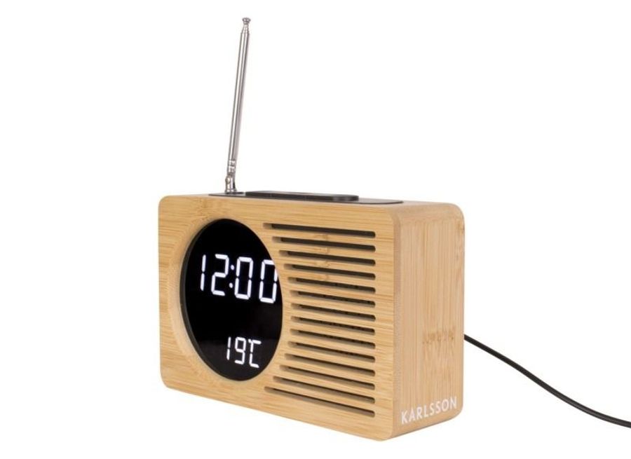 present time Alarm Clock Retro Radio Bamboo