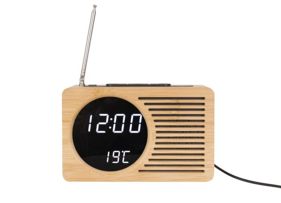 present time Alarm Clock Retro Radio Bamboo