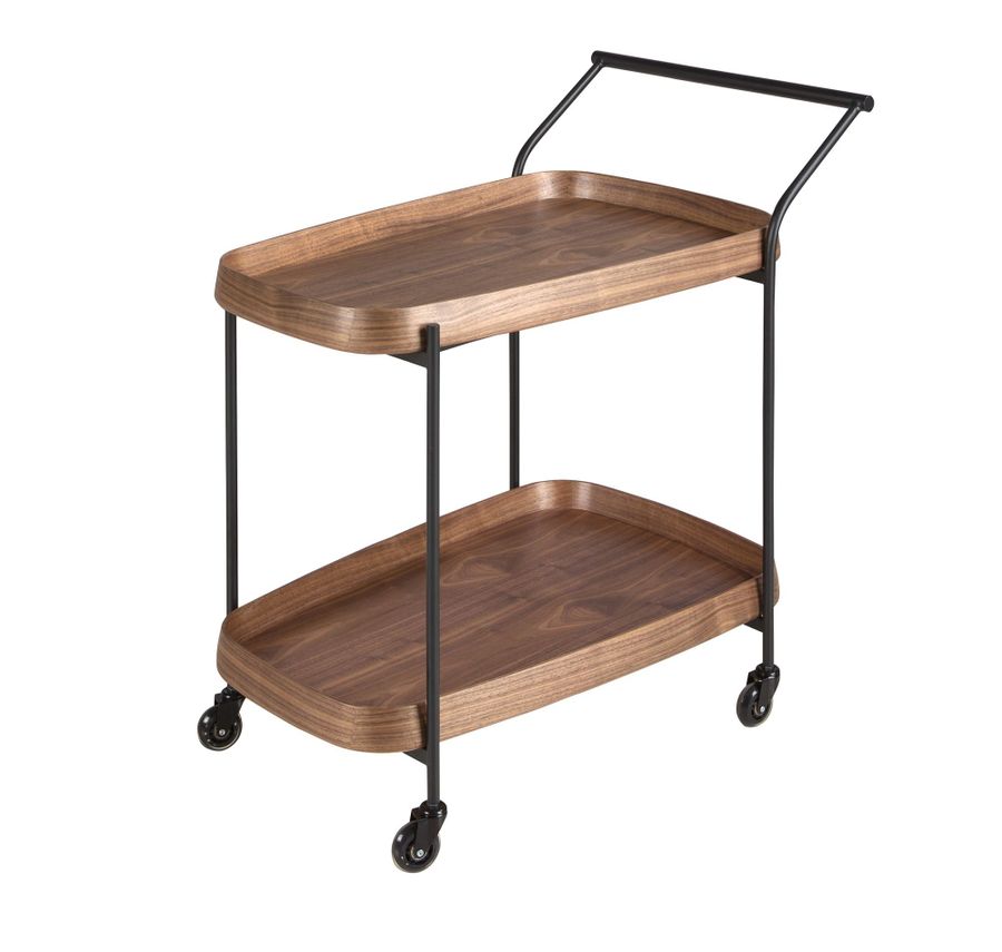 Angel Cerda Walnut Minibar Trolley With Black Steel