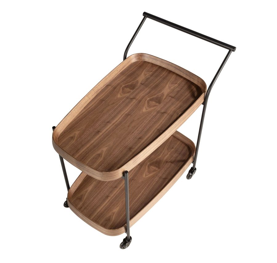 Angel Cerda Walnut Minibar Trolley With Black Steel