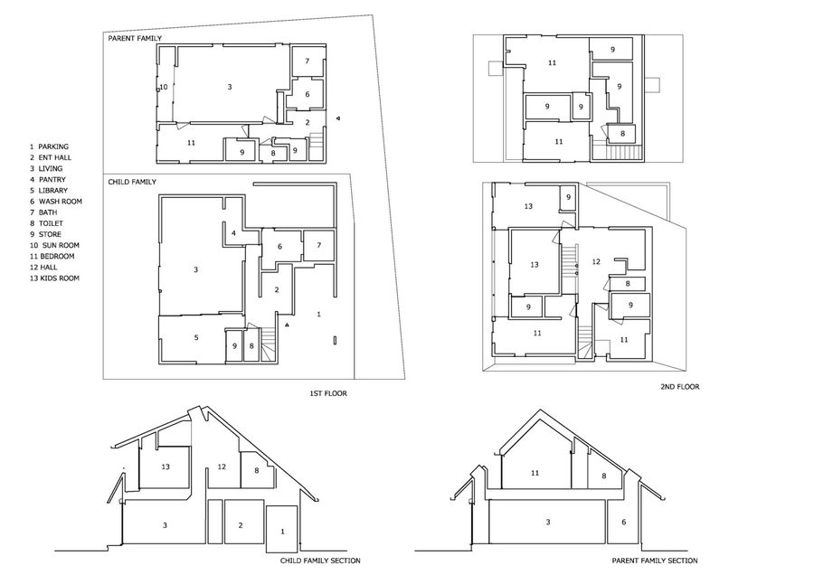 Two Large Roofs Leaning Together